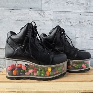 YRU Qloud 2091 High Platform Boots Black Clear Size 7